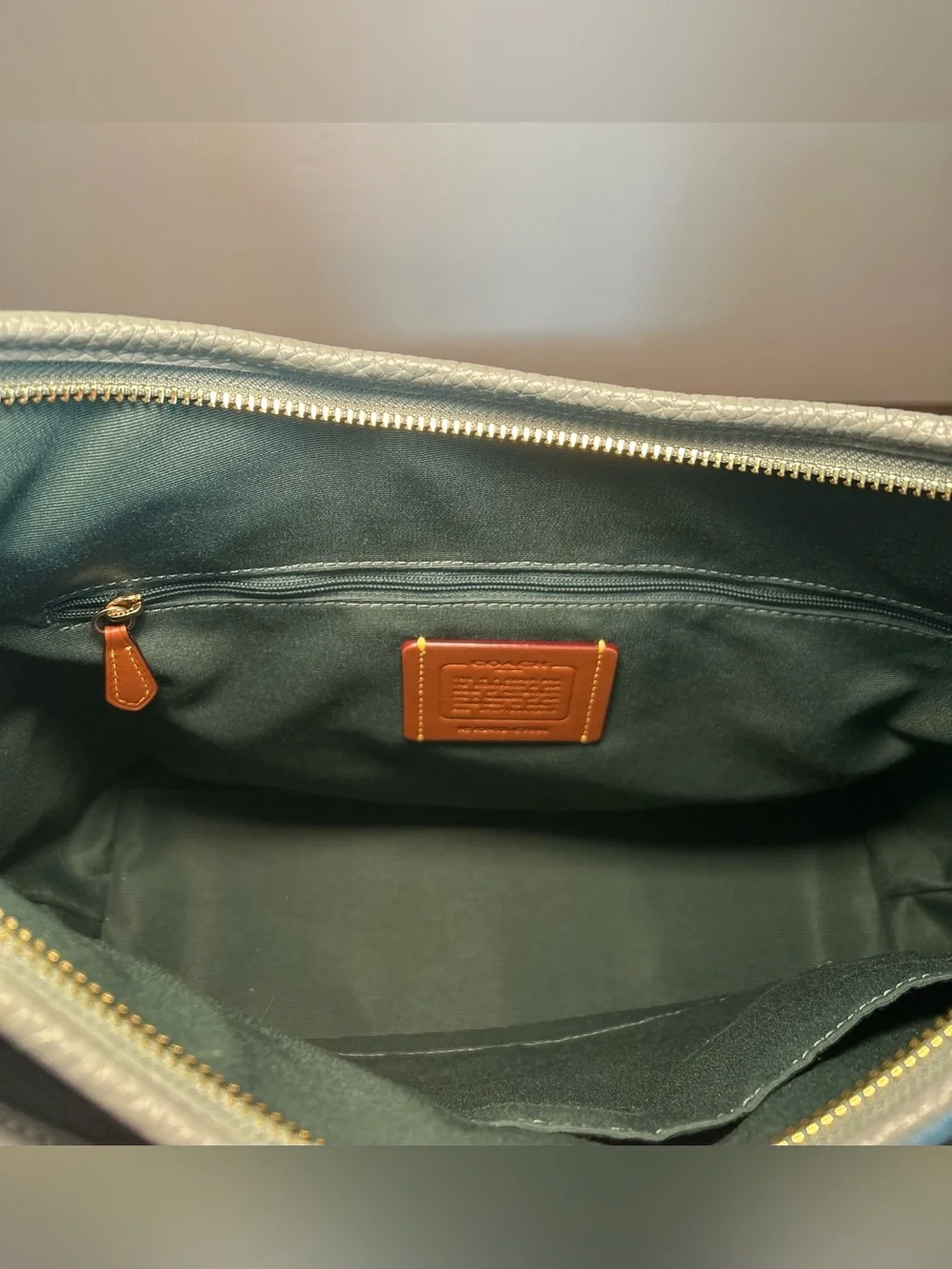 Coach Large Laurel Shoulder Crossbody Bag + Matching Wristlet Sage Green Pebble